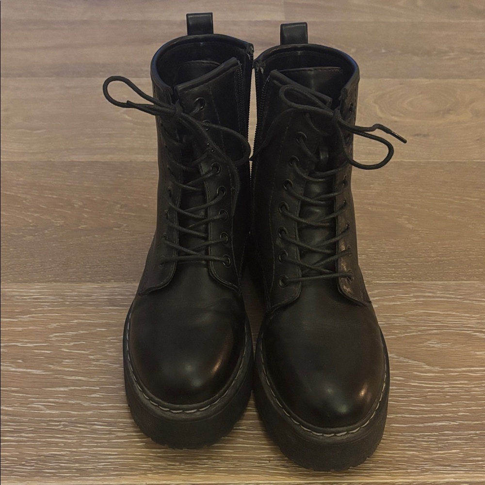 Steve Madden Black Lace-Up Combat Boots